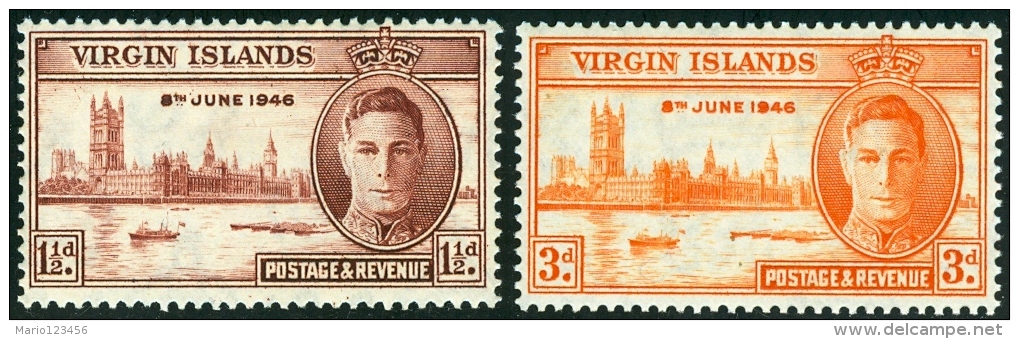 VIRGIN ISLANDS, COLONIA BRITANNICA, BRITISH COLONY, COMMEMORATIVO, RE GIORGIO VI, 1946, NUOVI (MNH**), Scott 88,89 - British Virgin Islands