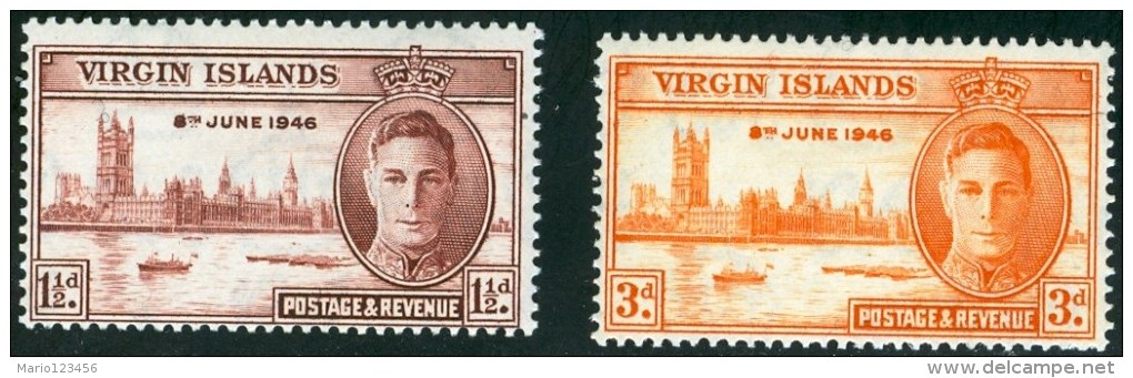 VIRGIN ISLANDS, COLONIA BRITANNICA, BRITISH COLONY, COMMEMORATIVO, RE GIORGIO VI, 1946, NUOVI (MNH**), Scott 88,89 - British Virgin Islands