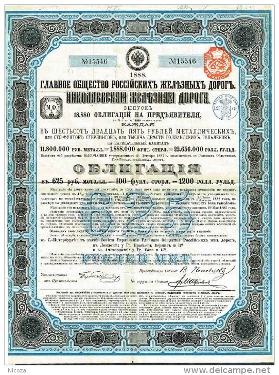 RUNN055  Grand Russian Railroad 1888 625R. - Autres & Non Classés