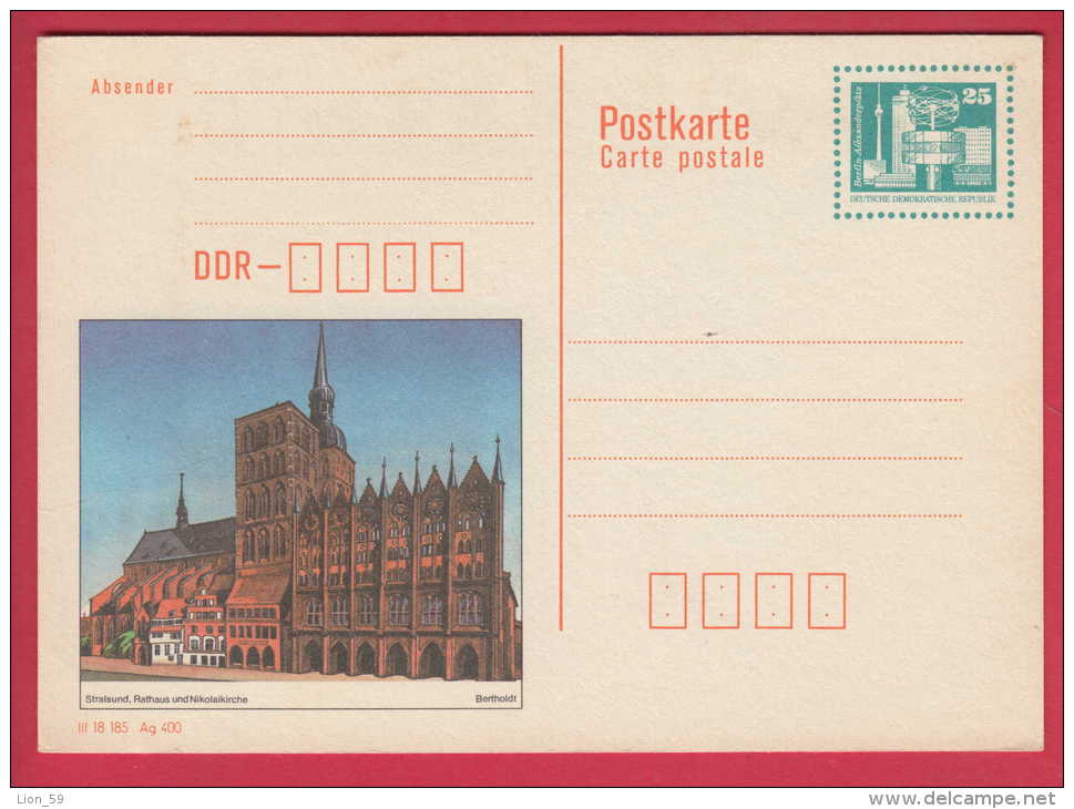 188807 / 1990 - 25 Pf. Alexanderplatz , STRALSUND , RATHAUS UND NIKOLAIKIRCHE , BERTHOLDT , Stationery DDR Germany - Postcards - Mint