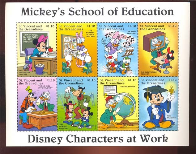 #  M-555-6*   MINT NEVER HINGED MINI SHEET OF DISNEY ; SCHOOL OF EDUCATION ;   (  ST.VINCENT  & GR   2247 - Disney