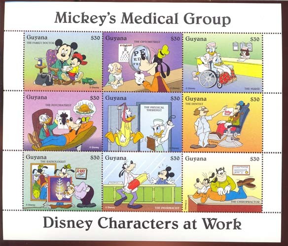 #  M-354-3*  MINT NEVER HINGED MINI SHEET OF DISNEY  MEDICAL GROUP  (  GUYANA   2919    1995 - Disney