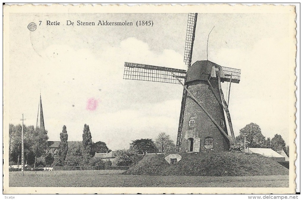 Retie    De Stenen Akkersmolen  (1845)  1953  Naar Tielt - Retie