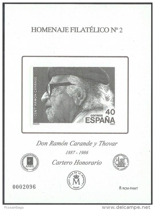 HOMENAJE FILATÉLICO 1986  Dón Ramón Carande Y Thovar - Sin Clasificación