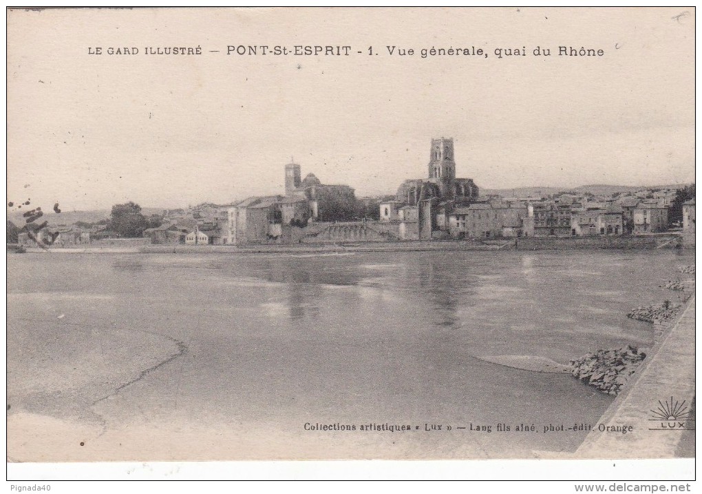 Cp , 30 , PONT-St-ESPRIT , Vue Générale, Quai Du Rhône - Pont-Saint-Esprit