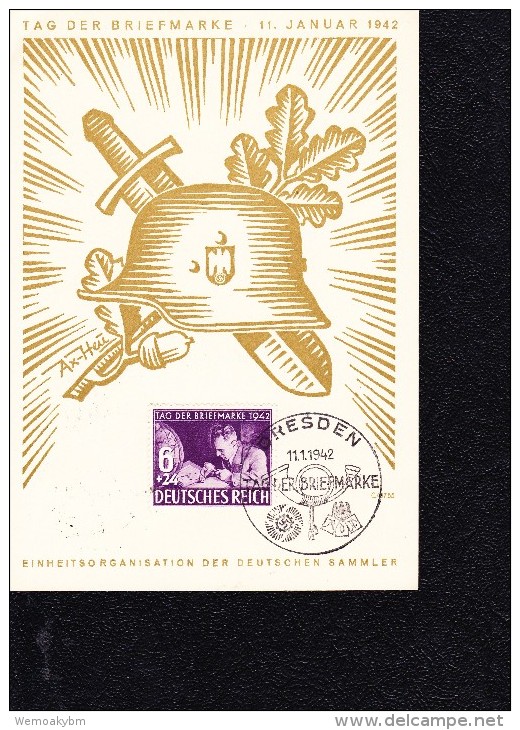 DR 33-45: Vordruck-Karte  6 Pfg Zum Tag Der Briefmarke 1942 Mit SoSt. Aus Dresden 11.1.42, Rs Aus Riesa 12.1.42 Knr: 811 - Covers & Documents