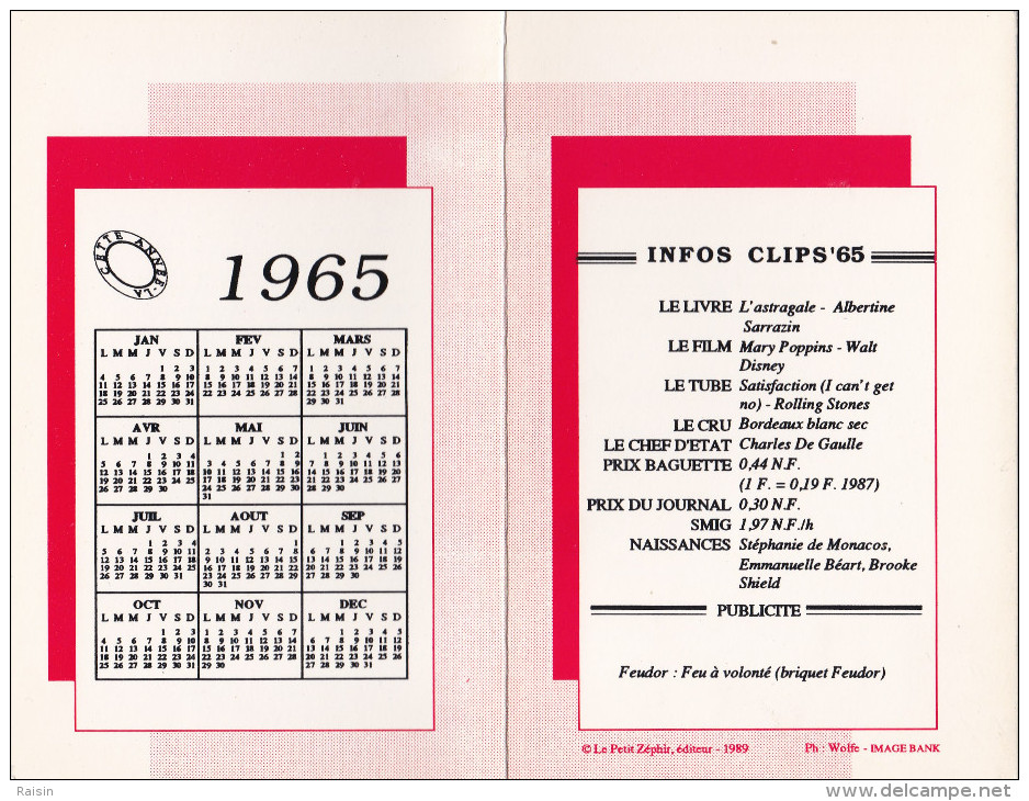 Carte Calendrier 1965 Dépliant 3 Volets  Oursons Amoureux  Scoops 1965  Infos Clips'65  TBE - Small : 1961-70