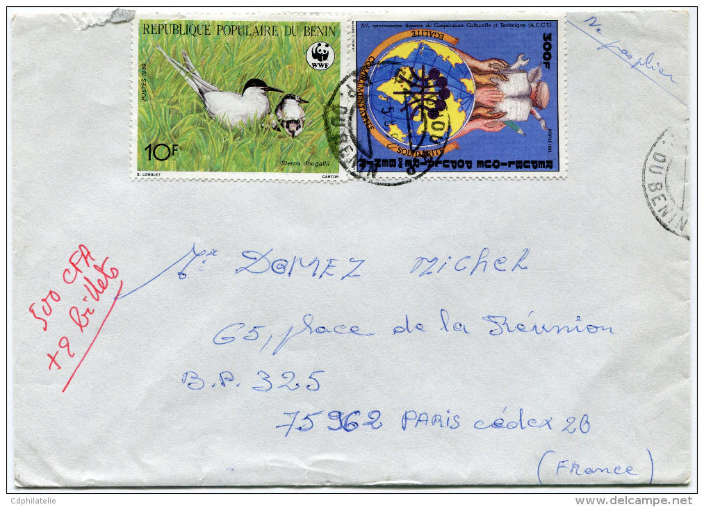 BENIN LETTRE DEPART COTONOU 5-8-90 R. P. DU BENIN POUR LA FRANCE (AFFRANCHISSEMENT DONT 1 TIMBRE WWF) - Bénin – Dahomey (1960-...)