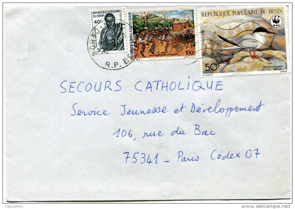 BENIN LETTRE DEPART PORTO-NOVO ?-?-1990 R. P. DU BENIN POUR LA FRANCE (AFFRANCHISSEMENT DONT 1 TIMBRE WWF) - Benin – Dahomey (1960-...)