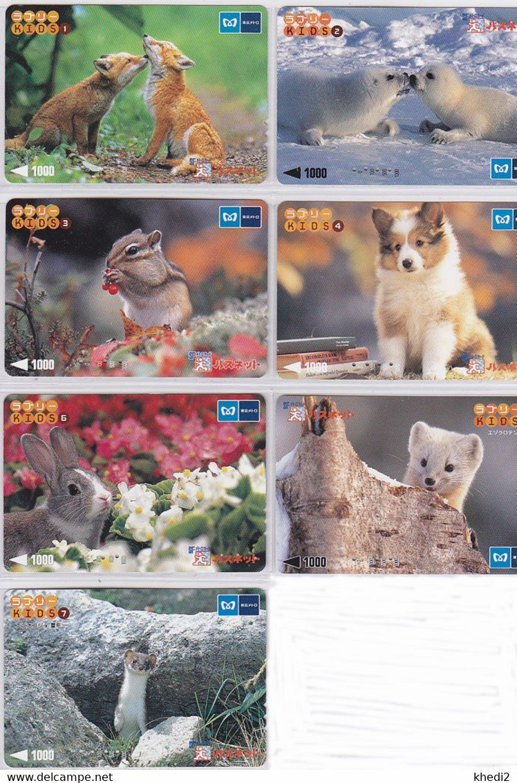 SERIE COMPLETE NUMEROTEE De 7 Cartes JAPON - ANIMAL Série KIDS 3 - LOT SET 7 JAPAN Prepaid Metro Cards - Japón