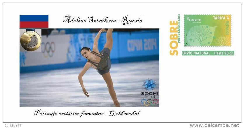 Spain 2014 - XXII Olimpics Winter Games Sochi 2014 Gold Medals Special Prepaid Cover - Adelina Sotnikova - Winter 2014: Sotschi