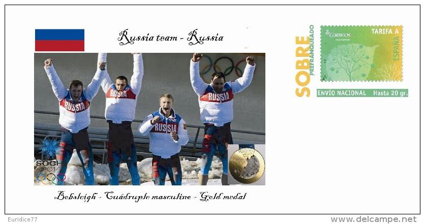 Spain 2014 - XXII Olimpics Winter Games Sochi 2014 Gold Medals Special Prepaid Cover - Bobsleigh Russia Team - Winter 2014: Sochi