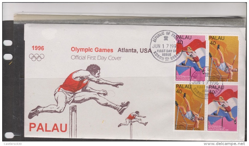 O) 1996 PALAU, OLYMPIC GAMES ATLANTA USA 1996, BOB MATHIAS, FANNY BLANKERS - MEDALIST, FDC XF - Palau