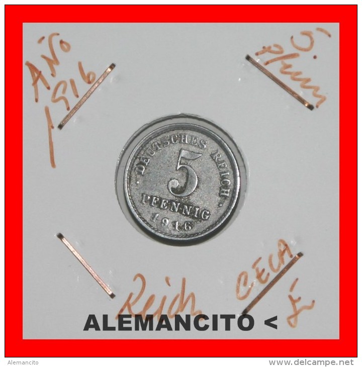 ALEMANIA - IMPERIO - 5 Pfn. AÑO 1916 - DEUTSCHES - REICH - 5 Pfennig