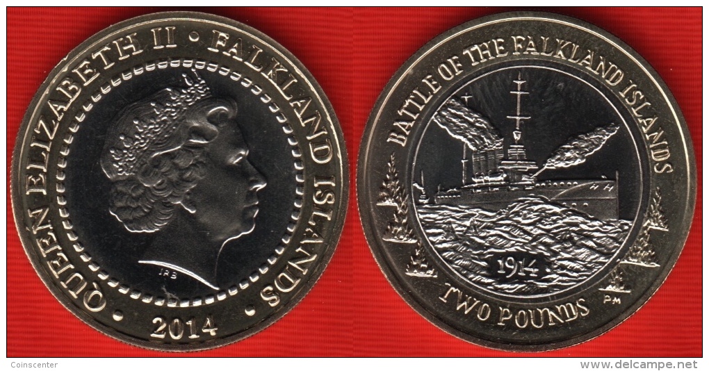 Falkland Islands 2 Pounds 2014 "Battle Of The Falkland Islands" BiMetallic UNC - Malvinas