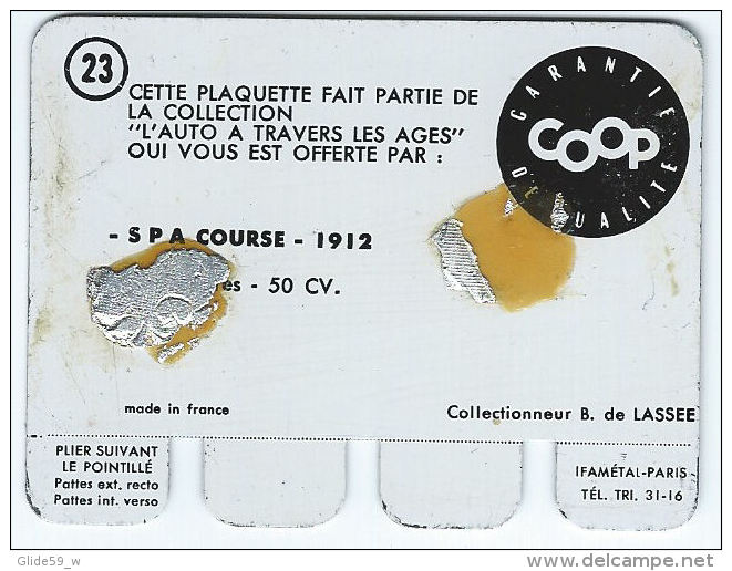 Plaquette En Tôle - L'Auto à Travers Les âges - Editions COOP - N° 23 - S P A Course - 1912 - Blechschilder (ab 1960)