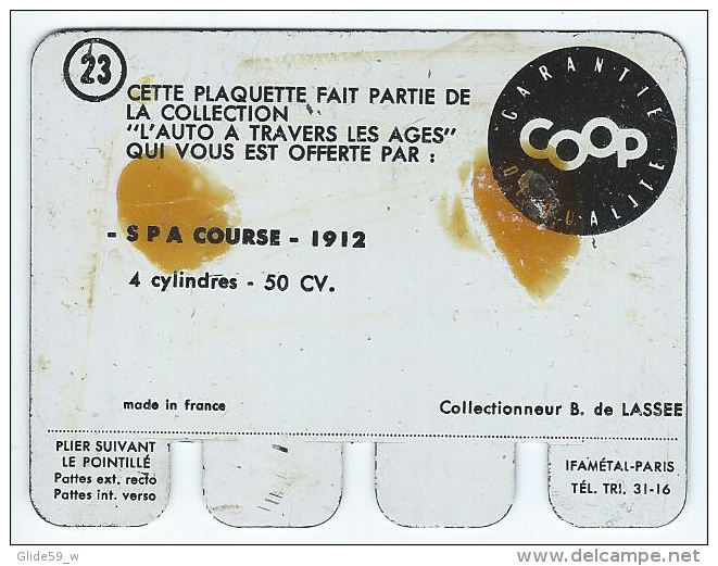 Plaquette En Tôle - L'Auto à Travers Les âges - Editions COOP - N° 23 - S P A Course - 1912 (3) - Tin Signs (vanaf 1961)