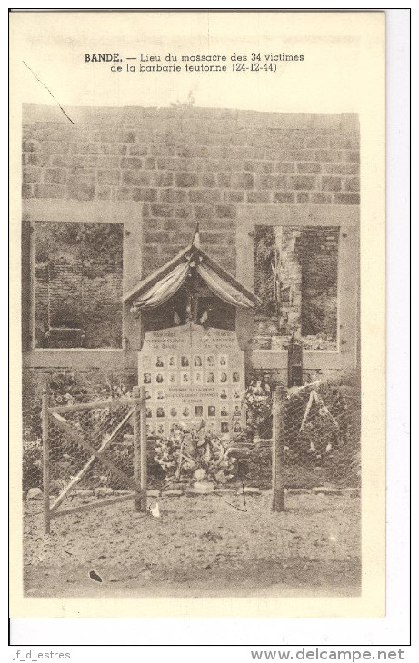 CP Bande Lieu Du Massacre Des 34 Victimes Et De La Barbarie Teutonne Café Restaurant De La Halte Ardennaise Vers 1945 - Nassogne