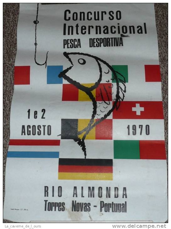 Rare Ancienne Affiche Concours Concurso De Pêche Pesca International Rio Almondo Torres Novas PORTUGAL, 1970 - Afiches