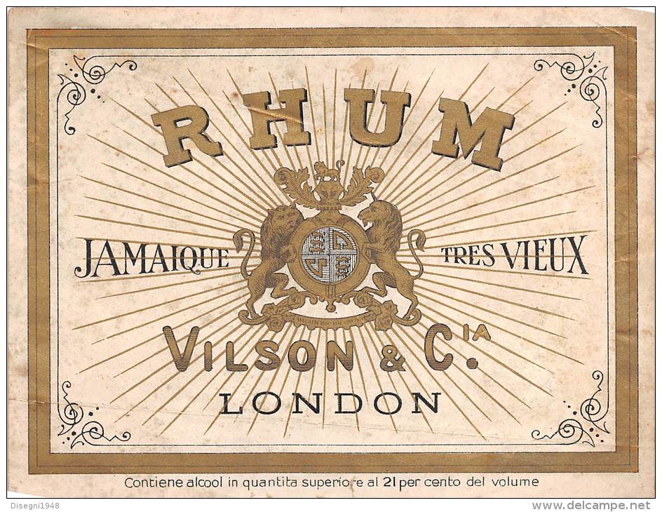 04272 "RHUM JAMAIQUE TRES VIEUX - VILSON &amp; C.IA - LONDON" ETICHETTA ORIGINALE - Rhum