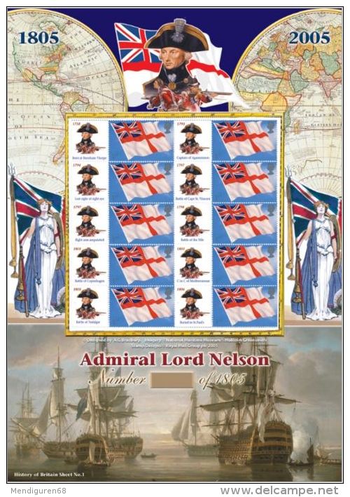 GROSSBRITANNIEN GRANDE BRETAGNE GB 2005 Admiral Lord Nelson, History Of Britain NUMBER 1 SMILER - Personalisierte Briefmarken