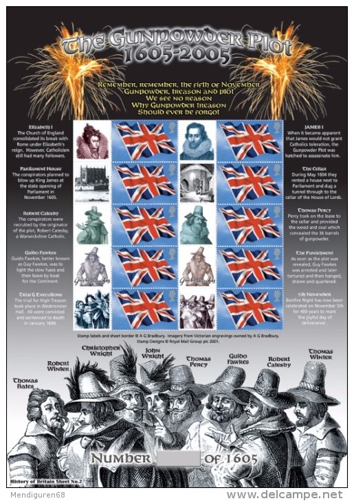 GROSSBRITANNIEN GRANDE BRETAGNE GB 2005 The Gunpowder Plot - 400th Anniversary, History Of Britain 2 SMILER - Personalisierte Briefmarken