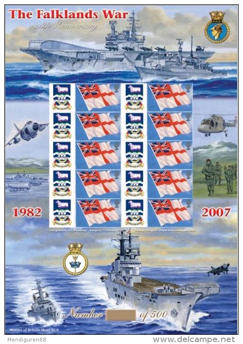 GROSBRITANNIEN GRANDE BRETAGNE GB 2007 The Falklands War, History Of Britain 8 SMILER - Personalisierte Briefmarken