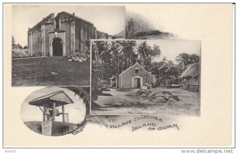 Guam Village Churches,  C1900s Vintage Albertype Postcard - Guam