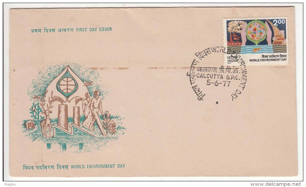 (Calcutta) India FDC 1977, World Environment Day, Fish, Car, Truck, Automobile Trasport, Industry Pollution, Bird Animal - Polucion