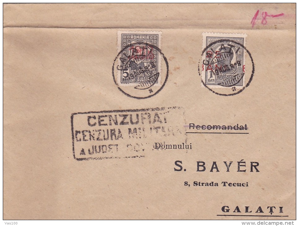 MILITARY CENSORED 1918  GALATI ,OVERPRINT STAMPS  ERROR ! RARE SENT TO MAIL,ROMANIA. - 1. Weltkrieg (Briefe)