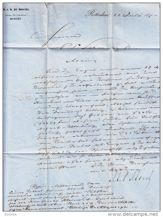 Pays Bas - Lettre De 1871 - Oblitération Rotterdam - Expédié Vers Mainz - Cachet Au Verso - Covers & Documents