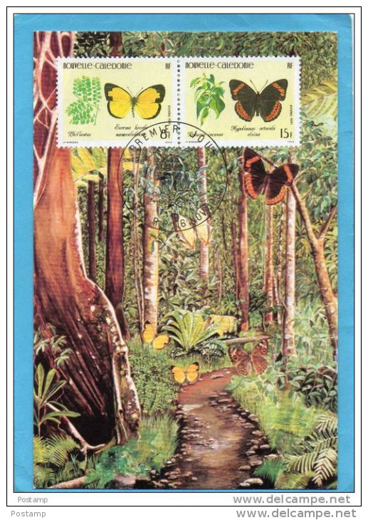 MARCOPHILIE-NLLE CALEDONIE-2-cartes MAX  1991-série Stamp N°623-6 -butterfly -papillon -précis+cyrestis+eurema+hypolinas - Tarjetas – Máxima