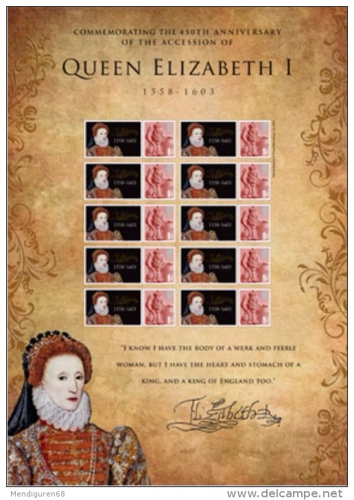 GB 2008 Queen Elizabeth I  Smiler Sheet SC-BC-134 - Smilers Sheets
