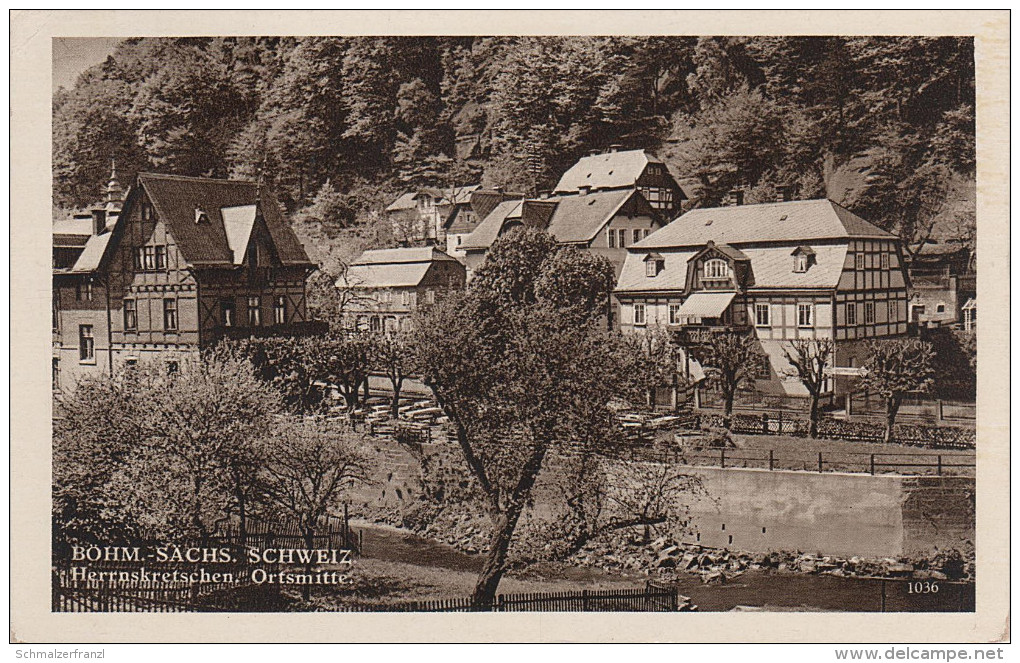 AK Herrnskretschen Hrensko Ortsmitte Gasthof ? Böhmische Schweiz Bei Schöna Schmilka Niedergrund Jonsdorf Tetschen Decin - Sudeten