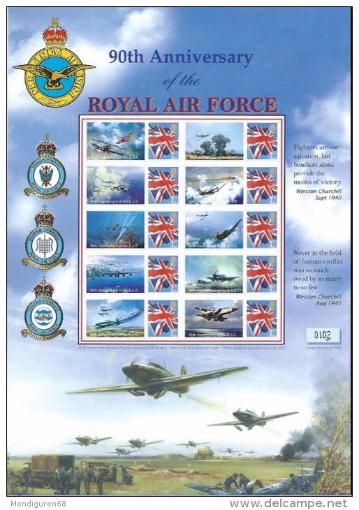 GB 2008 Royal Air Force 90th Anniversary Smiler Sheet SC-BC-159 150.00 - Timbres Personnalisés