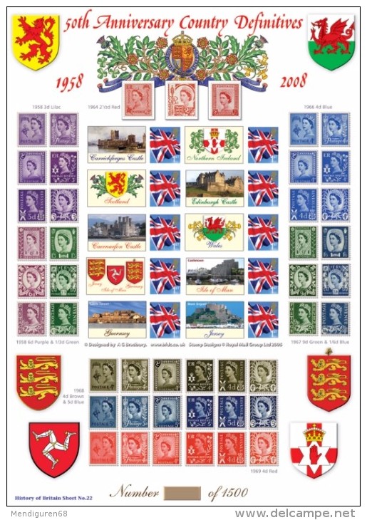 GB 2008 Country Definitives 1958-2008, History Of Britain NUMBER 22 SC-BC-166 - Smilers Sheets