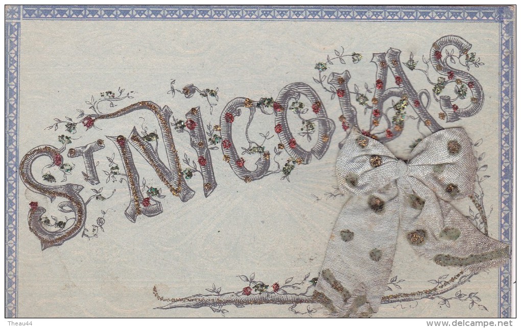 ¤¤   -   Carte à Système  -  Carte Fantaisie à Paillettes   -  Saint-Nicolas  -  Ruban  -  ¤¤ - Saint-Nicolas