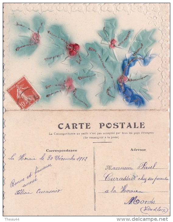 ¤¤   -   Carte à Système Double  -  Carte Fantaisie Gauffrée à Paillettes   -  Bonne Année  -  ¤¤ - Saint-Nicolas