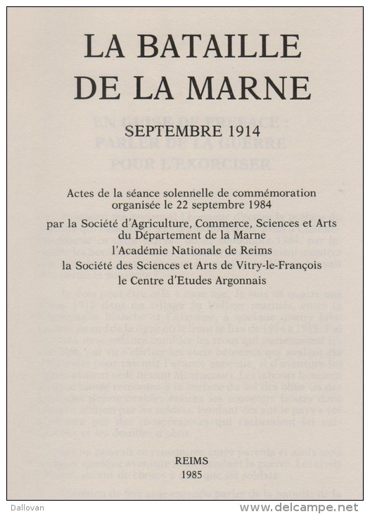 Georges Clause Et Autres, La Bataille De La Marne [actes Commémoration 1984] - Guerre 1914-18