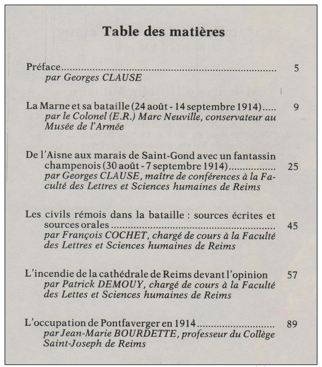 Georges Clause Et Autres, La Bataille De La Marne [actes Commémoration 1984] - Guerre 1914-18