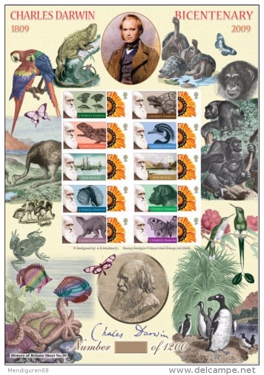 GB 2009  Charles Darwin Bicentenary , History Of Britain 30 SC-BC-196 - Smilers Sheets