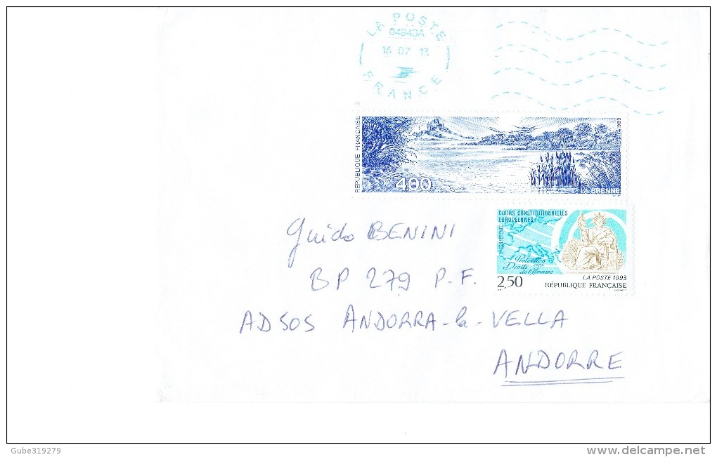 FRANCE 2013 - ENVELOPPE W 2 STS:1 OF 4 € (LA BRENNE-1989)-1 OF 2,50 (COURS CONSTITUTIONELLES EUROPEENES (1993)MAILED TO - Unclassified