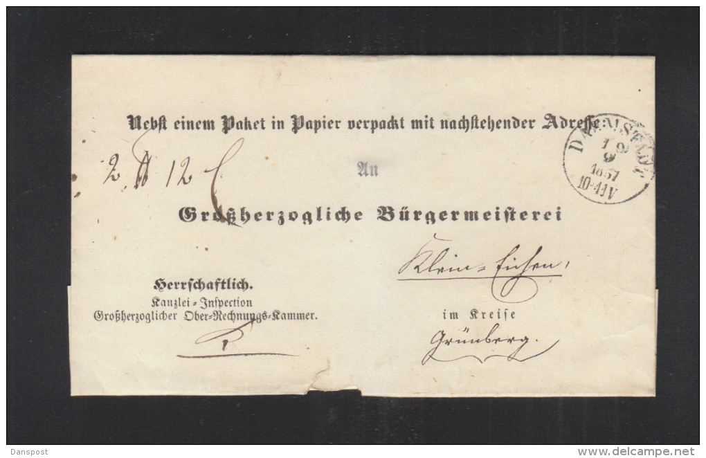 Paket-Begleithülle 1857 Darmstadt Nach Grünberg - Briefe U. Dokumente