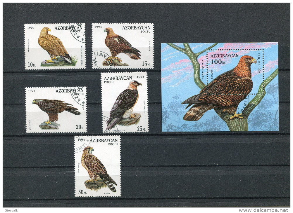 AZERBAIJAN 1994 BIRDS OF PREY SERIE + BLOK.USED/CTO - Azerbaiján