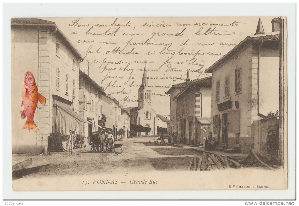 01 Dép.- 15. Vonnas - Grande Rue. B. F. Chalon-s-Saone. Carte Postale Ayant Voyagé En 1906,dos Non Séparé, Bon état. - Non Classés