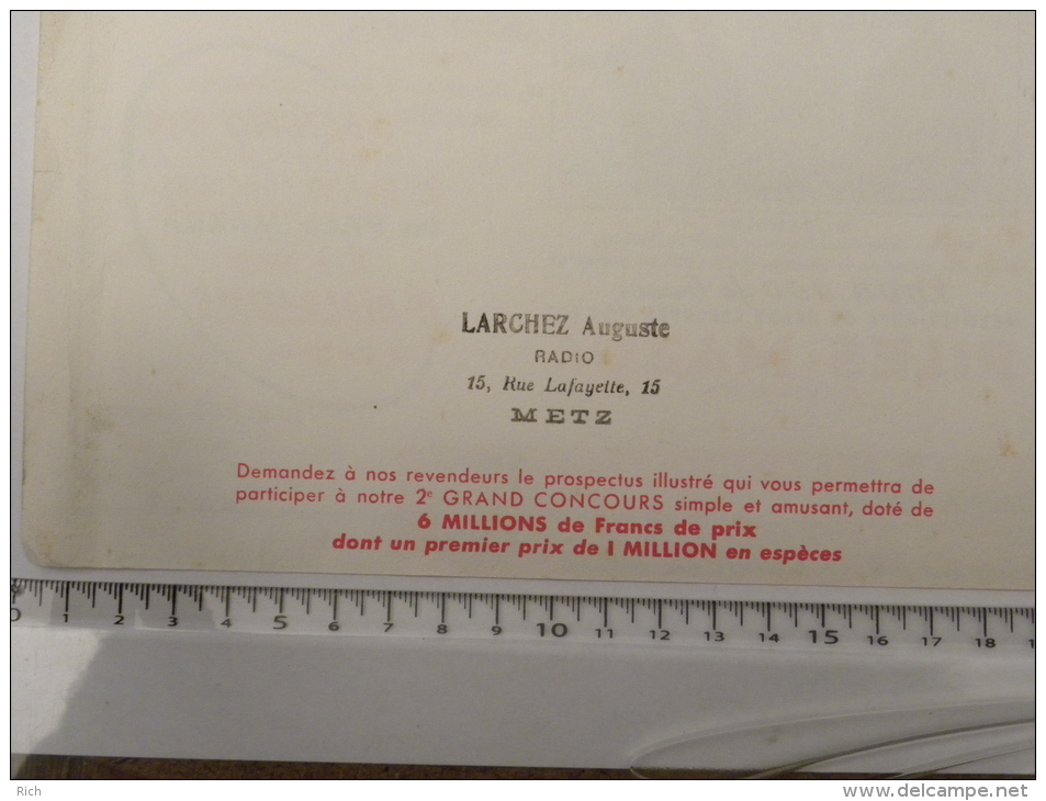 Buvard Publicitaire PILES MAZDA - 1954 -  Vendeur LARCHEZ Auguste Radio, 15 Rue Lafayette, METZ - Batterien