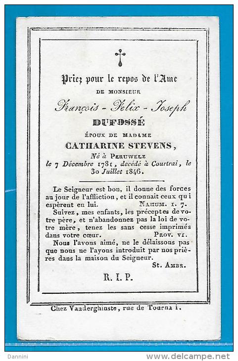 Souvenir Pieux De François-Felix-J. Dufossé - Peruwelz - Courtrai - 1781 - 1846 - Images Religieuses