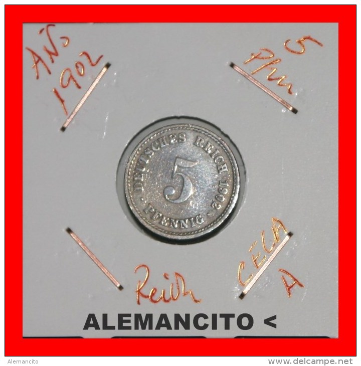 ALEMANIA - IMPERIO 5-Pfn. DEUTSCHES REICH AÑO 1902 - 5 Pfennig