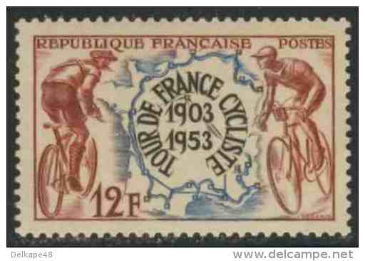 France Rep. Française 1953 Mi 977 YT 955 Sc 693 ** Cyclists + Map – 50th Ann. “Tour De France” Cycle Race/ Radrennfahren - Wielrennen