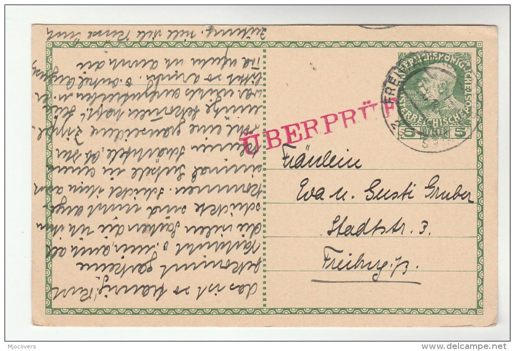 1914 Freiwaldau AUSTRIA Postal STATIONERY CARD  With ´ UBERPRUF ´ VERIFIABLE  Postal Marking Cover Stamps - Other & Unclassified